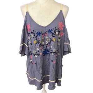 Torrid off shoulder embroidered floral tunic top